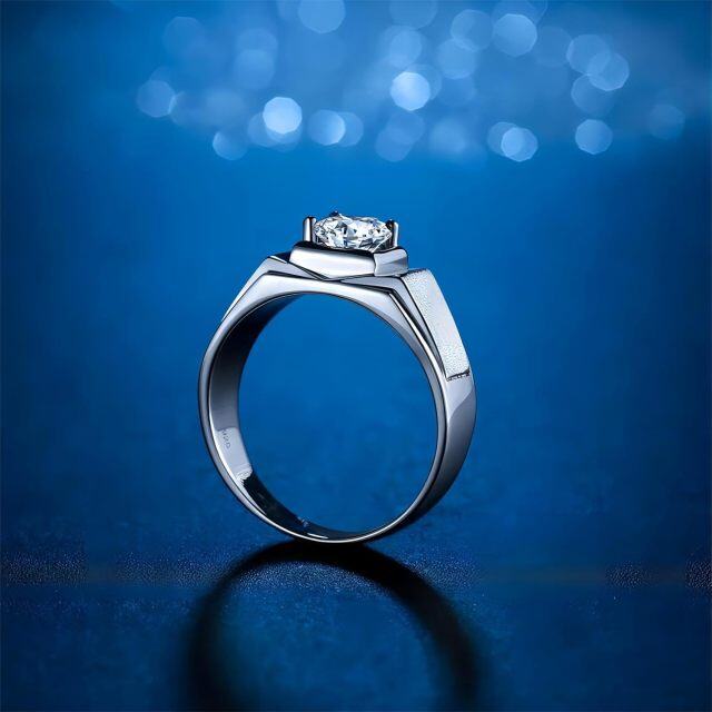 Sterling Silver Circular Shaped Moissanite Engagement Ring for Men-3