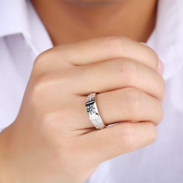 Bague de fiançailles moissanite de forme circulaire en argent sterling pour hommes-2