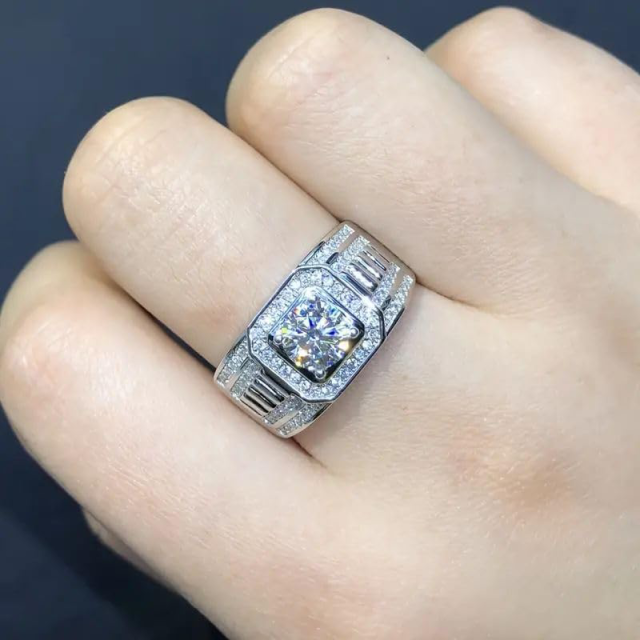 Anello di fidanzamento da uomo in moissanite a forma circolare in argento sterling-2