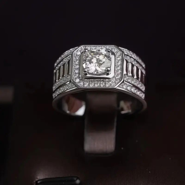 Anello di fidanzamento da uomo in moissanite a forma circolare in argento sterling-4