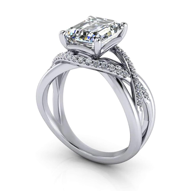 Sterling Silver Princess-square Shaped Moissanite Square Engagement Ring-3