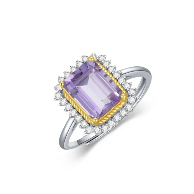 Sterling Silver Two-tone Princess-square Shaped Crystal Square Ring-3