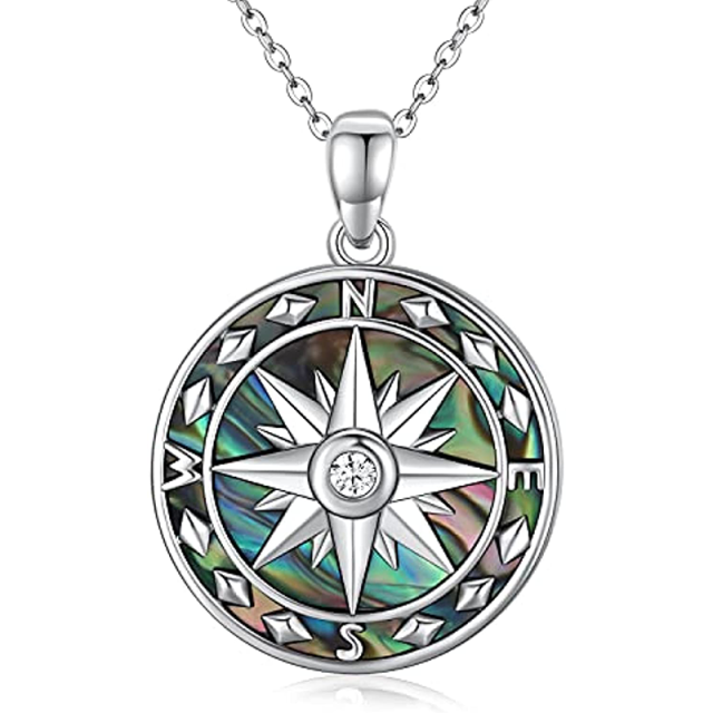 Sterling Silver Abalone Shellfish Compass Pendant Necklace-5