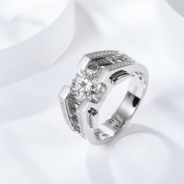 Anello di fidanzamento da uomo in moissanite a forma circolare in argento sterling-4