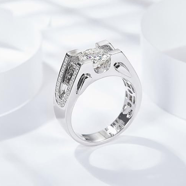 Anello di fidanzamento da uomo in moissanite a forma circolare in argento sterling-5