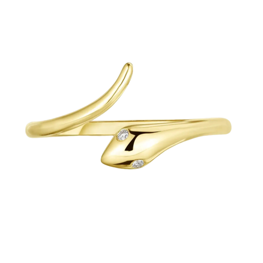 Anel de casamento de cobra de diamante criado em prata esterlina com formato circular banhado a ouro amarelo