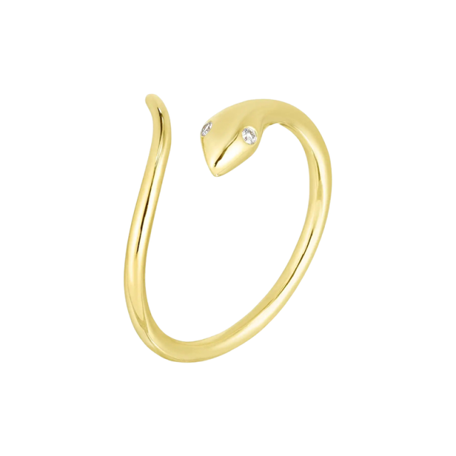 Anello nuziale con serpente e diamante creato in laboratorio a forma circolare in argento sterling placcato in oro giallo-2