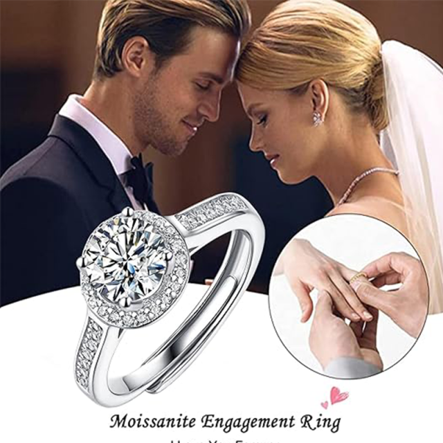 Sterling Silver Circular Shaped Moissanite Round Engagement Ring-4