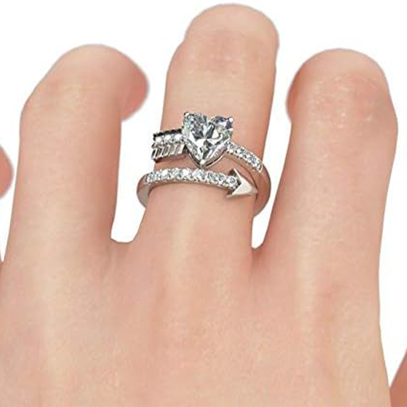 Sterling Silver Circular Shaped & Heart Shaped Moissanite Personalized Engraving & Heart Engagement Ring-2