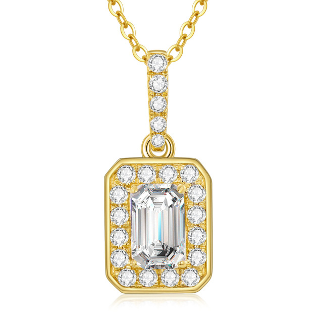 14K Gold Emerald Cut Cubic Zirconia Pendant Necklace-3