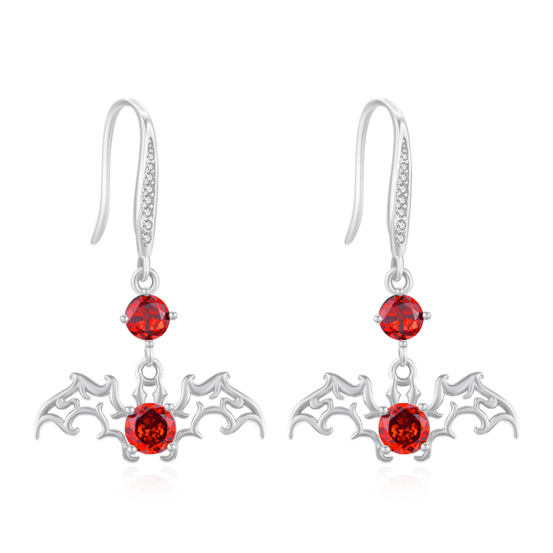 Sterling Silver Cubic Zirconia Bat Drop Earrings