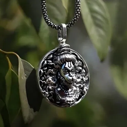 Oxidized Sterling Silver Lucky Monkey Hanuman Pendant Necklace for Men