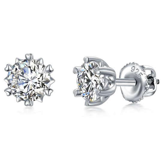 Sterling Silver 2 CT Circular Shaped Moissanite Round Stud Earrings