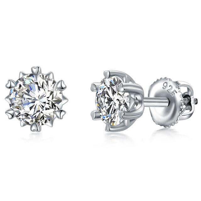 Boucles d'oreilles en argent sterling 2 CT Circular Shaped Moissanite Round Stud Earrings-1