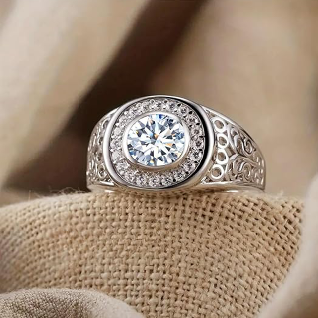 Anello di fidanzamento da uomo in moissanite a forma circolare in argento sterling-3