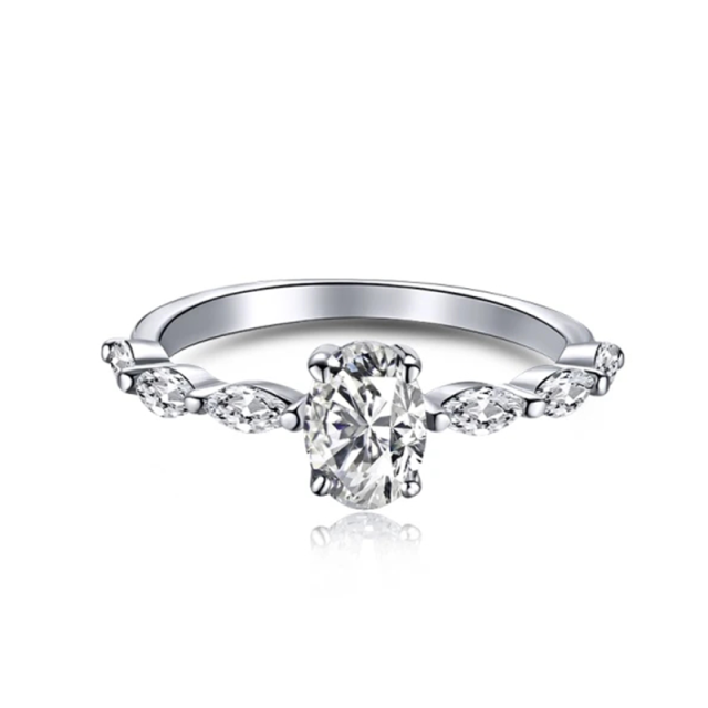 Sterling Silver Oval Shaped & Marquise Shaped Cubic Zirconia Engagement Ring-1