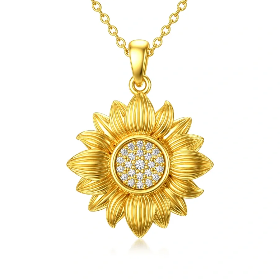 18K Gold Circular Diamond Sunflower Pendant Necklace-1