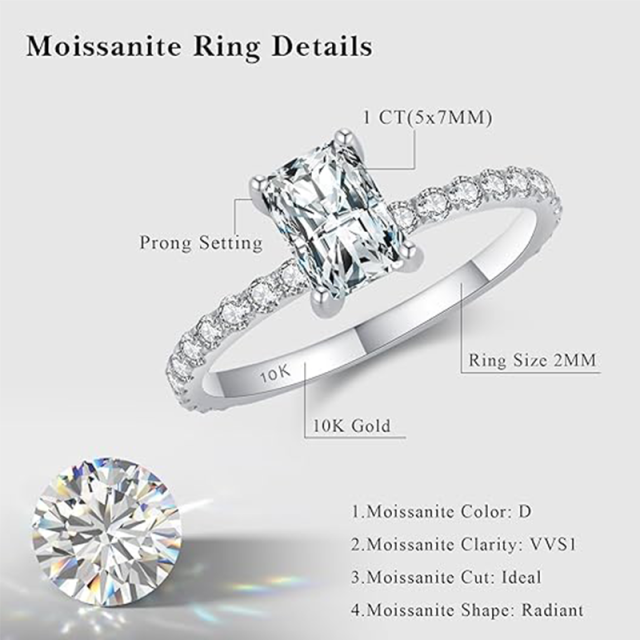 10K White Gold Princess-square Shaped Moissanite Square Wedding Ring-3