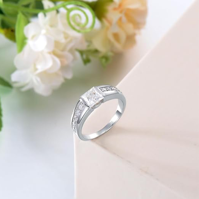 Bague de fiançailles en moissanite en forme de carré de princesse en argent sterling pour hommes-3