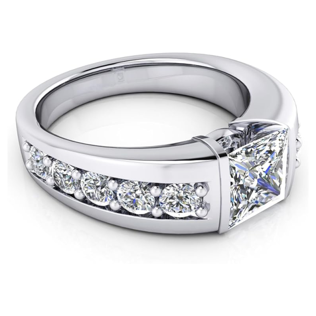 Sterling Silver Princess-square Shaped Moissanite Engagement Ring for Men-5