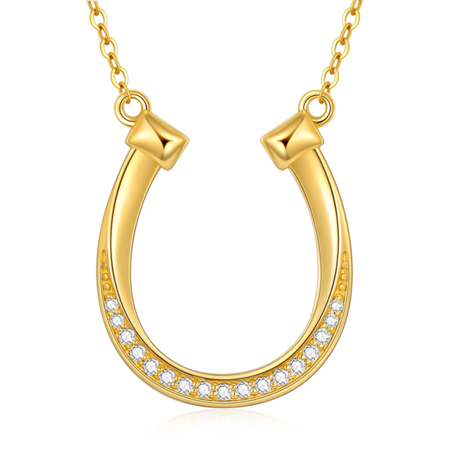 14K Gold Cubic Zirconia Horseshoe Pendant Necklace-2