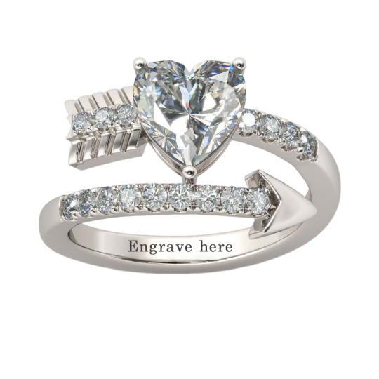 Sterling Silver Circular Shaped & Heart Shaped Moissanite Personalized Engraving & Heart Engagement Ring