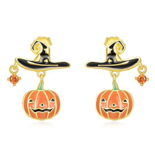 Sterling Silver with Yellow Gold Plated Cubic Zirconia Pumpkin Stud Earrings