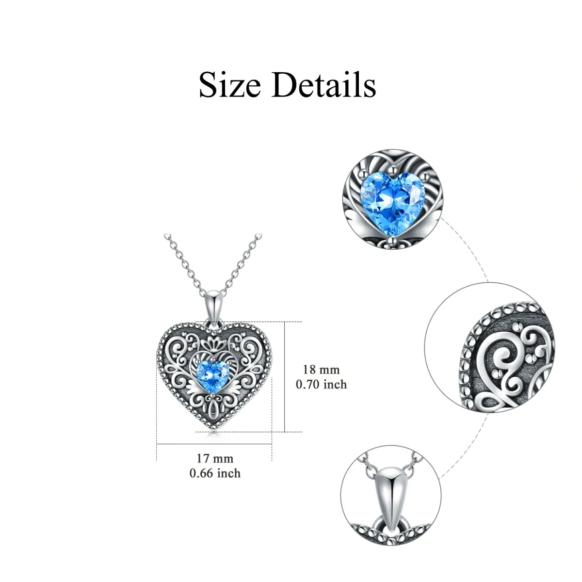 Sterling Silver Heart Shaped Cubic Zirconia Personalized Photo & Heart Personalized Photo Locket Necklace with Engraved Word-8