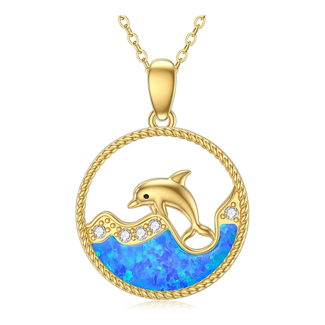 14K Gold Cubic Zirconia Dolphin Pendant Necklace-1