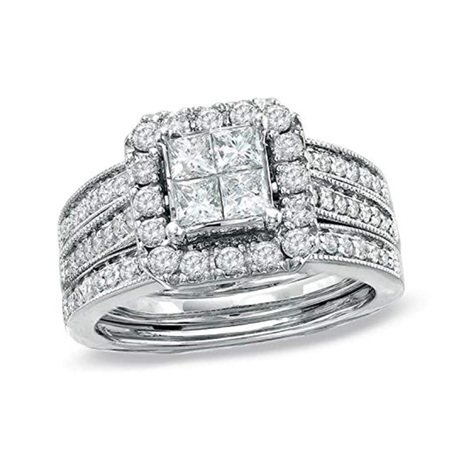 14K White Gold Princess-square Moissanite Wedding Ring-2