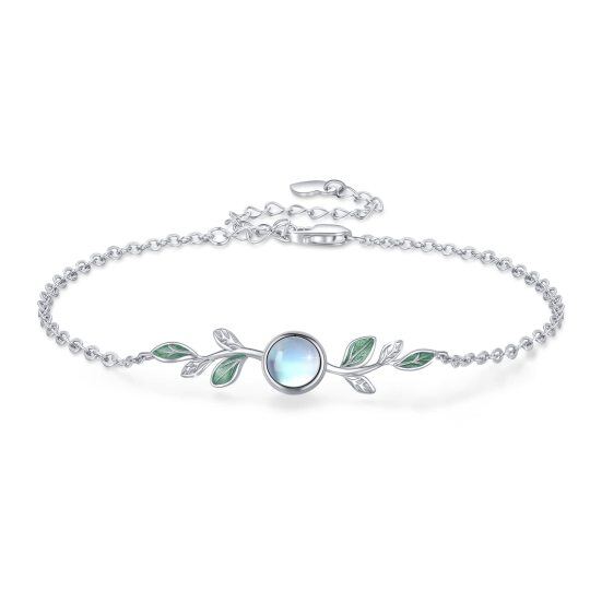 Pulsera de plata de ley con colgante de hojas de piedra lunar para mujer