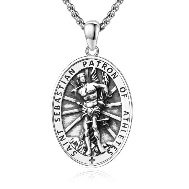 Sterling Silver Saint Sebastian Patron of Athletes Pendant Necklace for Men-1