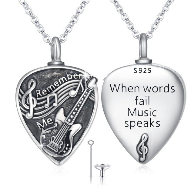 Sterling Silver Guitar Remember Me Cremation Urn Necklace for Ashes-1