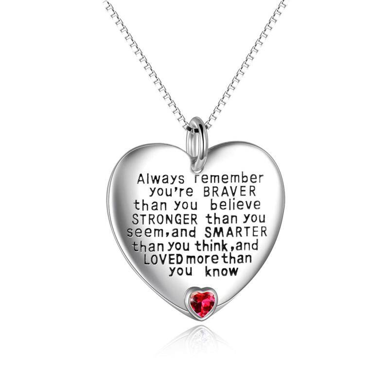 Sterling Silver January Birthstone Cubic Zirconia Heart Pendant Inspirational Necklace