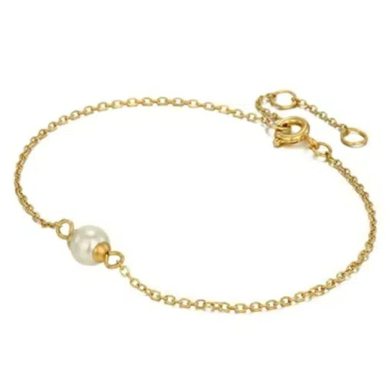 Bracciale a catena circolare in oro giallo 14K con perle d'acqua dolce