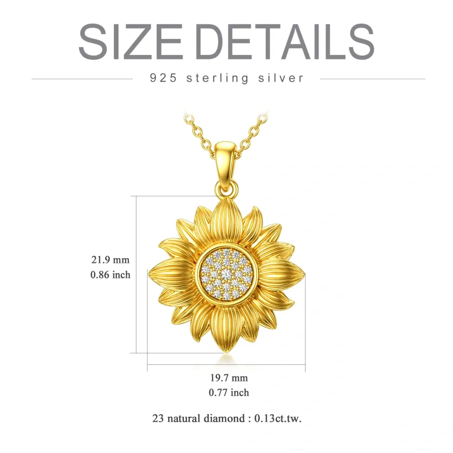 18K Gold Circular Diamond Sunflower Pendant Necklace-6