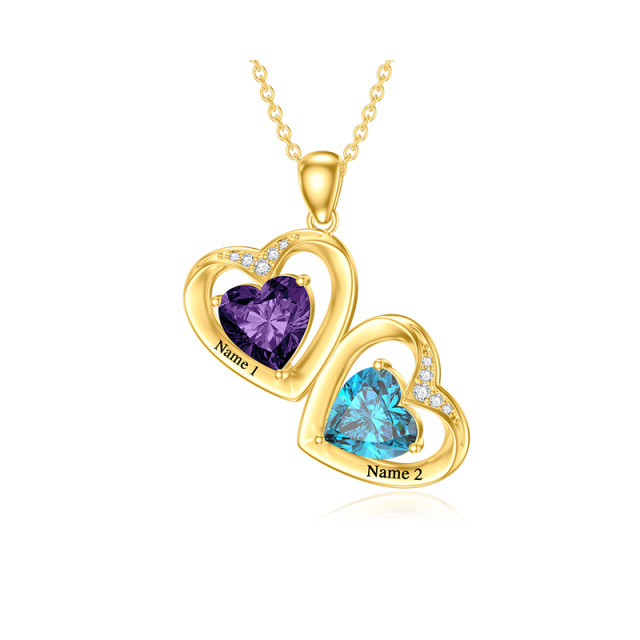 14K Gold Heart Cubic Zirconia Personalized Birthstone & Personalized Classic Name & Heart Pendant Necklace-3