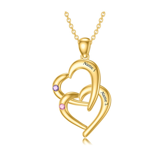 Collier pendentif coeur en or 14 carats avec pierre de naissance personnalisée et gravure en forme de coeur