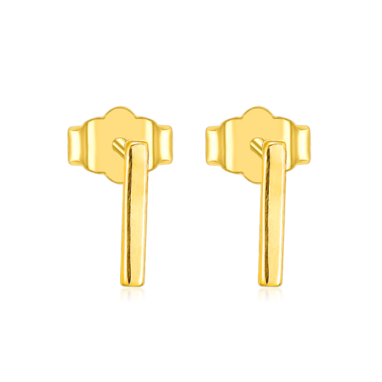 14K Yellow Gold Bar Stud Earrings