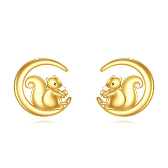 14K Yellow Gold Squirrel & Moon Stud Earrings