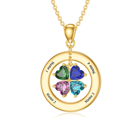 14K Gold Heart Cubic Zirconia Personalized Birthstone and Classic Name Pendant Necklace