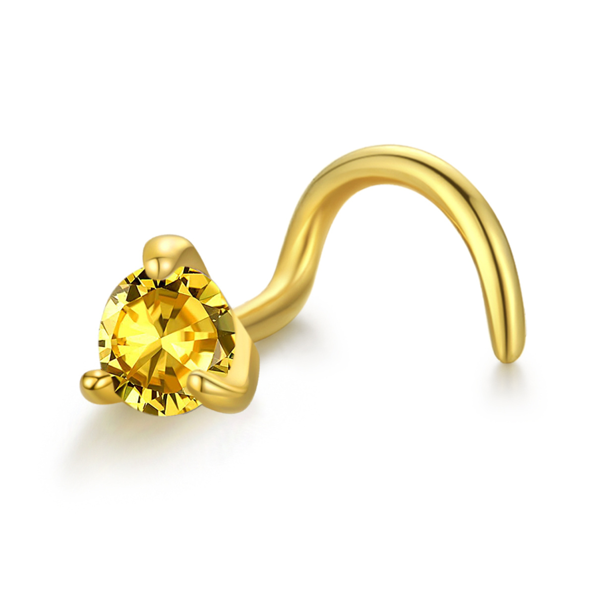 Anello al naso personalizzato con pietra portafortuna in zirconia cubica circolare in oro 14K-1