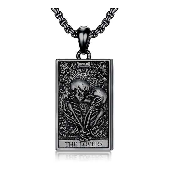 Collier avec pendentif en argent sterling et rhodium noir en forme de tête de mort pour homme