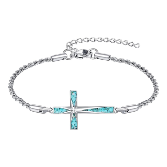 Sterling Silver Turquoise Cross Pendant Bracelet