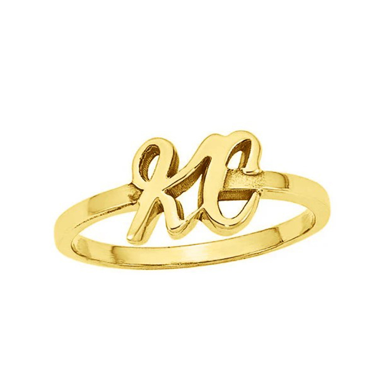 Anillo de plata de ley con inicial personalizada bañada en oro amarillo para mujer-2