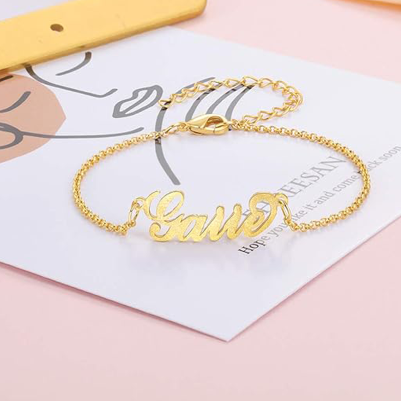 Sterling Silver with Yellow Gold Plated Personalized Classic Name Bracelet for Women-3