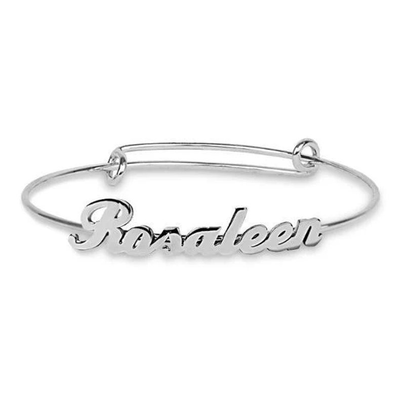 Sterling Silver Personalized Classic Name Pendant Bangle for Women