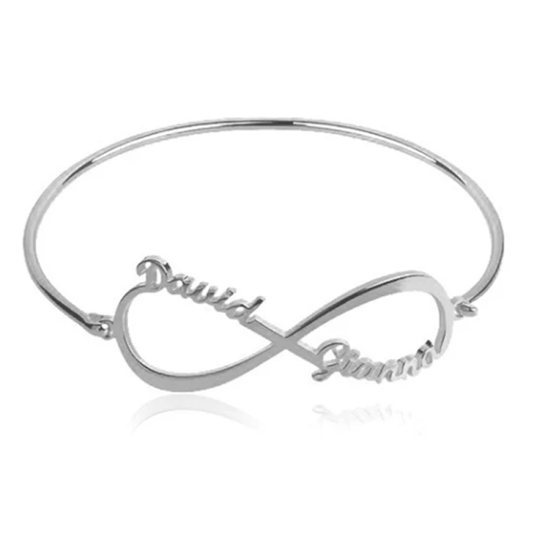 Sterling Silver Personalized Classic Name Pendant Bangle Bracelet