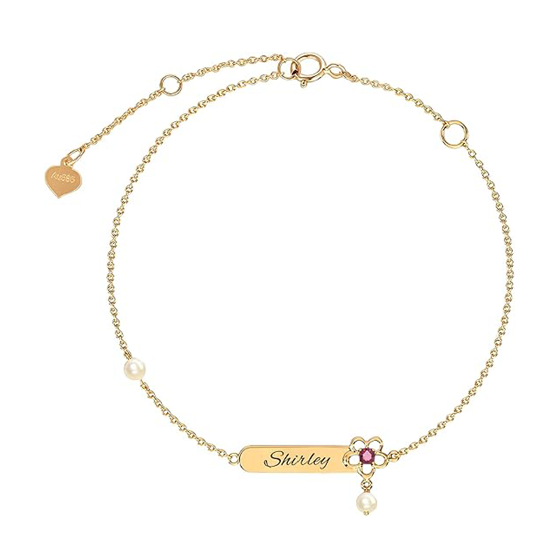 10K Gold Cubic Zirconia Personalized Birthstone Pendant Bracelet