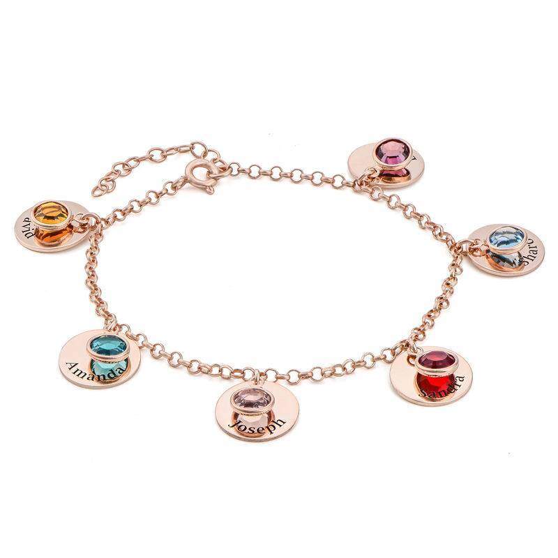 9K Rose Gold Cubic Zirconia Personalized Birthstone Engraving Pendant Bracelet For Women